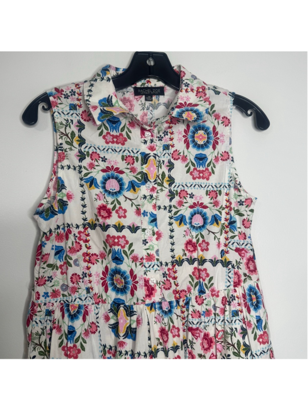 Rachel Zoe Floral Midi Dress XS Boho Cottagecore Tiered Sleeveless Button Front - Picture 3 of 7